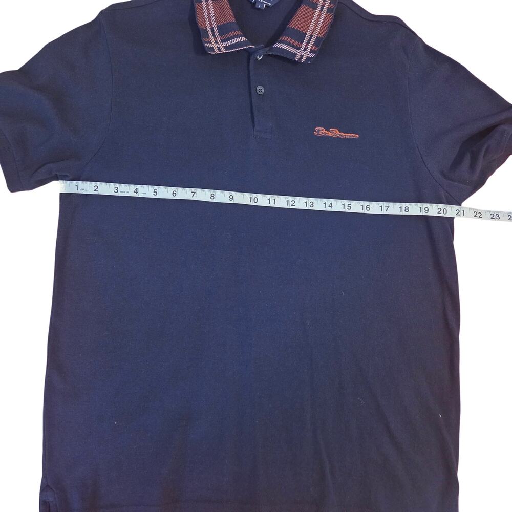 Ben Sherman Pique Polo Shirt Navy Blue with Tartan Plaid Design Collar sz L - Picture 6 of 11